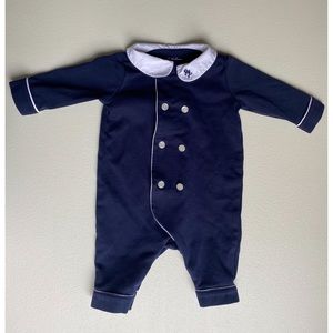 RALPH LAUREN Baby Double-Breasted Cotton Coverall, French Navy, Size 3M